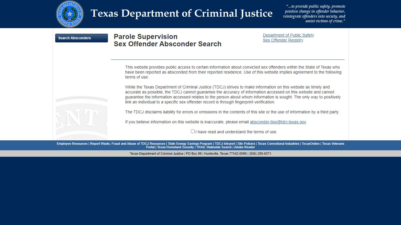 TDCJ Absconded Sex Offenders - Texas